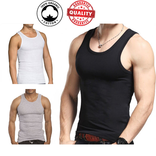 3 Pc Men 100% Cotton A-Shirt Tank Top Ribbed Undershirt Wife Beater Black White